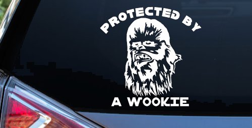 Protected By A Wookie Sci Fi Car or Truck Window Vinyl Decal Sticker (White)