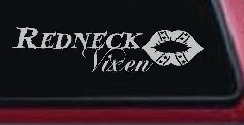 Redneck Vixen with Rebel Lips Country Car or Truck Window Decal Sticker (Light Gray)