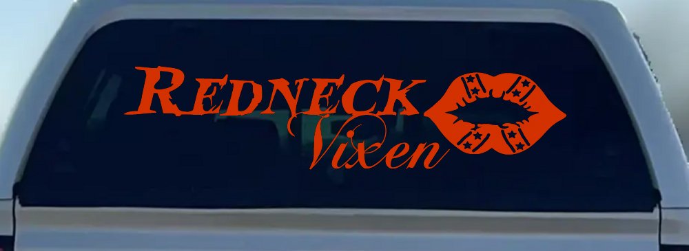Redneck Vixen with Rebel Lips Country Car or Truck Window Decal Sticker (Orange Red)