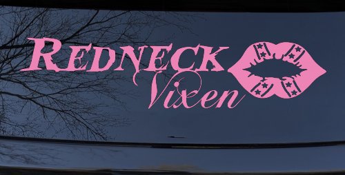 Redneck Vixen with Rebel Lips Country Car or Truck Window Decal Sticker (Pink)