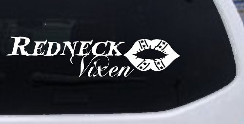 Redneck Vixen with Rebel Lips Country Car or Truck Window Vinyl Decal Sticker (White)