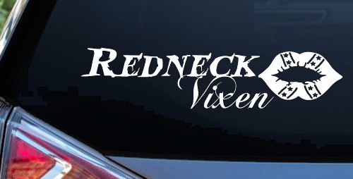 Redneck Vixen with Rebel Lips Country Car or Truck Window Decal Sticker (White)