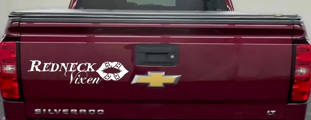 Redneck Vixen with Rebel Lips Country Car or Truck Window Decal Sticker (White)