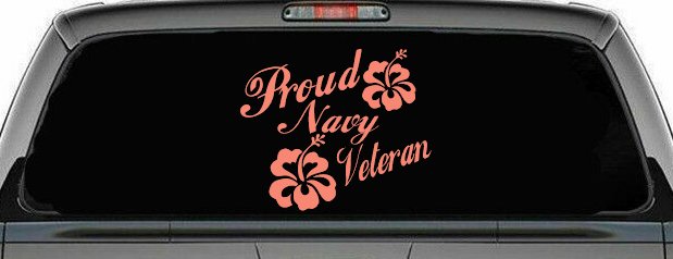 Proud Navy Veteran Hibiscus Flowers Military Car or Truck Window Decal Sticker