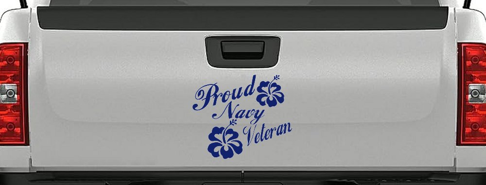 Proud Navy Veteran Hibiscus Flowers Military Car or Truck Window Vinyl Decal Sticker (Navy)