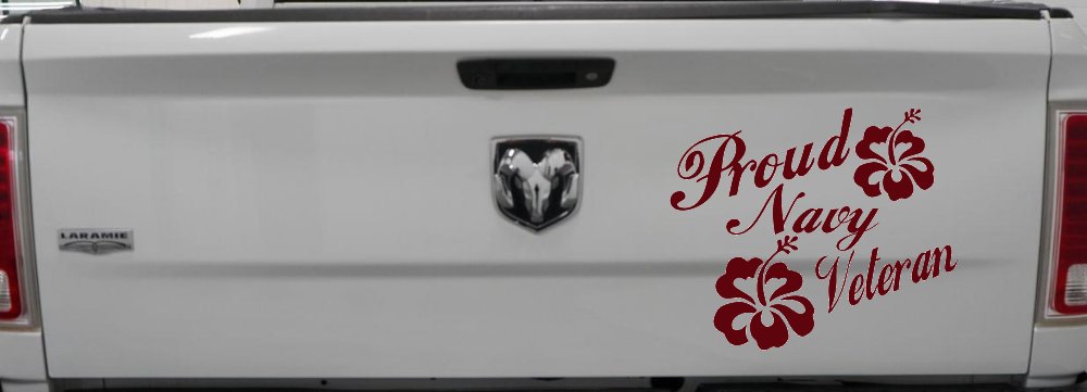Proud Navy Veteran Hibiscus Flowers Military Car or Truck Window Decal Sticker