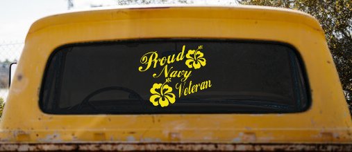 Proud Navy Veteran Hibiscus Flowers Military Car or Truck Window Vinyl Decal Sticker (Yellow)