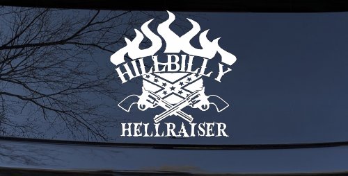 Hillbilly Hellraiser Country Car or Truck Window Decal Sticker (White)