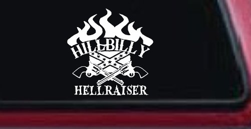 Hillbilly Hellraiser Country Car or Truck Window Decal Sticker (White)