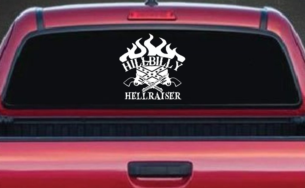 Hillbilly Hellraiser Country Car or Truck Window Decal Sticker (White)