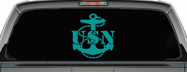 USN Navy Anchor Military Car or Truck Window Vinyl Decal Sticker (Turquoise)