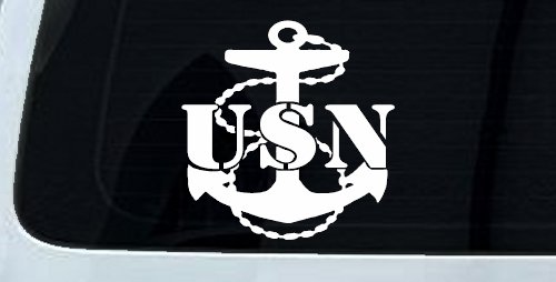 USN Navy Anchor Military Car or Truck Window Vinyl Decal Sticker (White)
