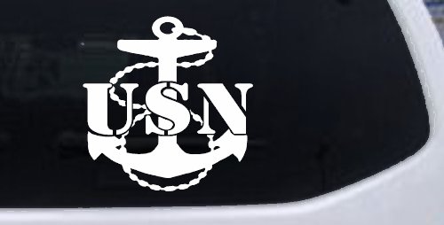 USN Navy Anchor Military Car or Truck Window Vinyl Decal Sticker (White)