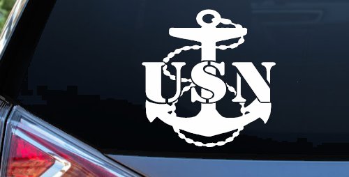 USN Navy Anchor Military Car or Truck Window Vinyl Decal Sticker (White)