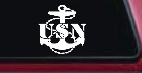 USN Navy Anchor Military Car or Truck Window Decal Sticker (White)
