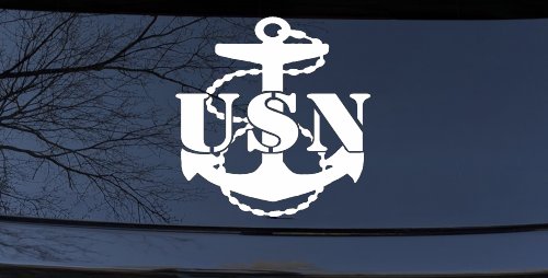 USN Navy Anchor Military Car or Truck Window Vinyl Decal Sticker (White)