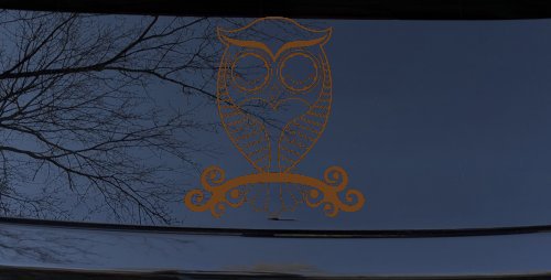 Cute Owl On Small Swirl Tree Limb Car or Truck Window Decal Sticker (Copper)