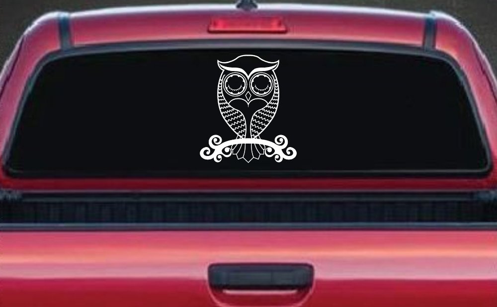 Cute Owl On Small Swirl Tree Limb Car or Truck Window Decal Sticker (White)