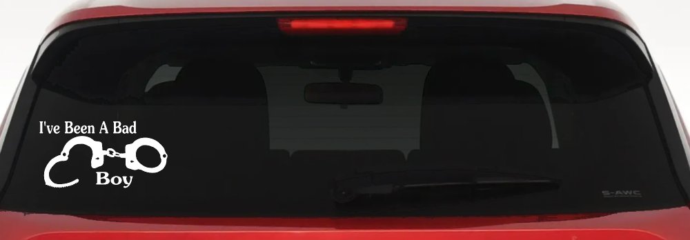 Ive Been A Bad Boy Handcuffs Car or Truck Window Vinyl Decal Sticker (White)