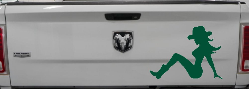 Mudflap Cowgirl Country Car or Truck Window Decal Sticker (Dark Green)