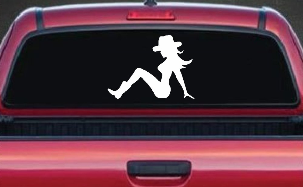 Mudflap Cowgirl Country Car or Truck Window Decal Sticker (White)