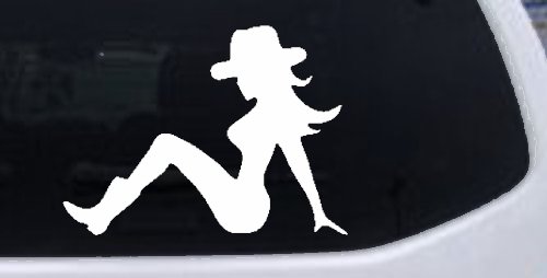 Mudflap Cowgirl Country Car or Truck Window Decal Sticker (White)