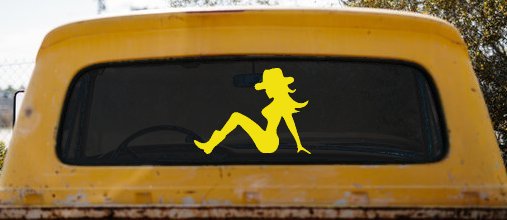Mudflap Cowgirl Country Car or Truck Window Decal Sticker (Yellow)