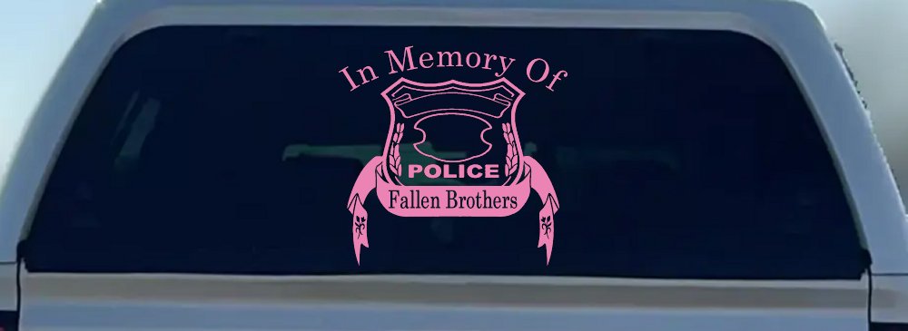 In Memory Of Fallen Police Brothers Car or Truck Window Decal Sticker (Pink)