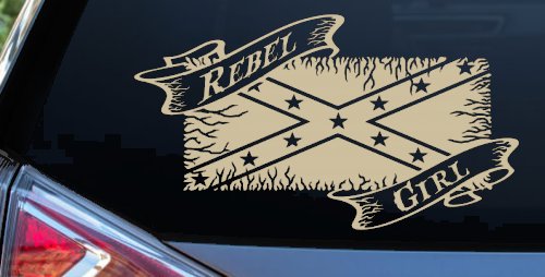 Rebel Girl with Rebel Flag Country Car or Truck Window Decal Sticker (Desert Sand)