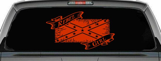 Rebel Girl with Rebel Flag Country Car or Truck Window Decal Sticker (Orange Red)