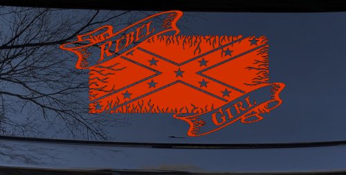 Rebel Girl with Rebel Flag Country Car or Truck Window Decal Sticker (Orange Red)