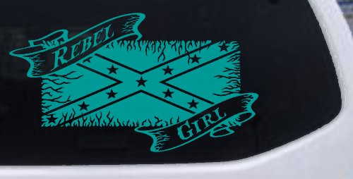 Rebel Girl with Rebel Flag Country Car or Truck Window Decal Sticker (Turquoise)