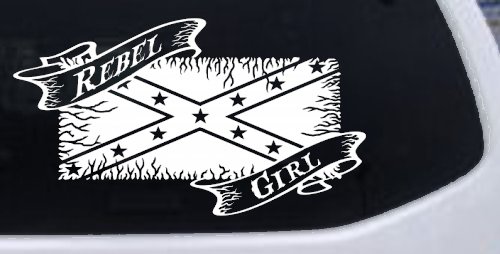 Rebel Girl with Rebel Flag Country Car or Truck Window Decal Sticker (White)