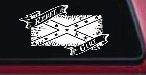 Rebel Girl with Rebel Flag Country Car or Truck Window Vinyl Decal Sticker (White)