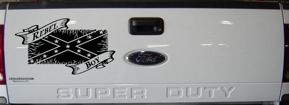 Rebel Boy with Rebel Flag Country Car or Truck Window Decal Sticker (Black)