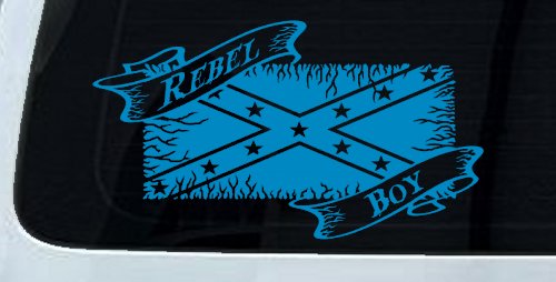 Rebel Boy with Rebel Flag Country Car or Truck Window Decal Sticker (Blue)