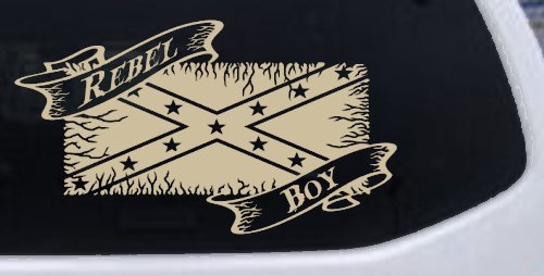 Rebel Boy with Rebel Flag Country Car or Truck Window Decal Sticker (Desert Sand)