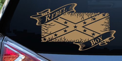Rebel Boy with Rebel Flag Country Car or Truck Window Decal Sticker (Light Brown)
