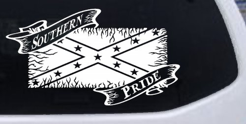 Southern Pride Rebel Flag Country Car or Truck Window Vinyl Decal Sticker (White)