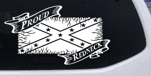 Proud Redneck with Rebel Flag Country Car or Truck Window Vinyl Decal Sticker (White)