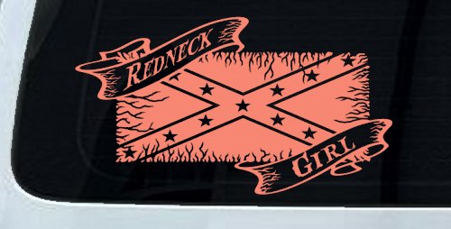 Redneck Girl Rebel Flag Country Car or Truck Window Decal Sticker (Coral)