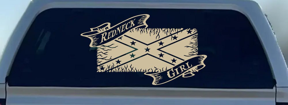 Redneck Girl Rebel Flag Country Car or Truck Window Decal Sticker (Desert Sand)