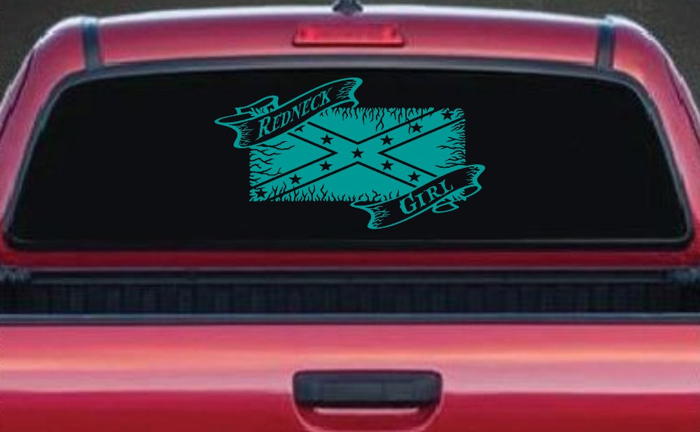 Redneck Girl Rebel Flag Country Car or Truck Window Decal Sticker (Turquoise)