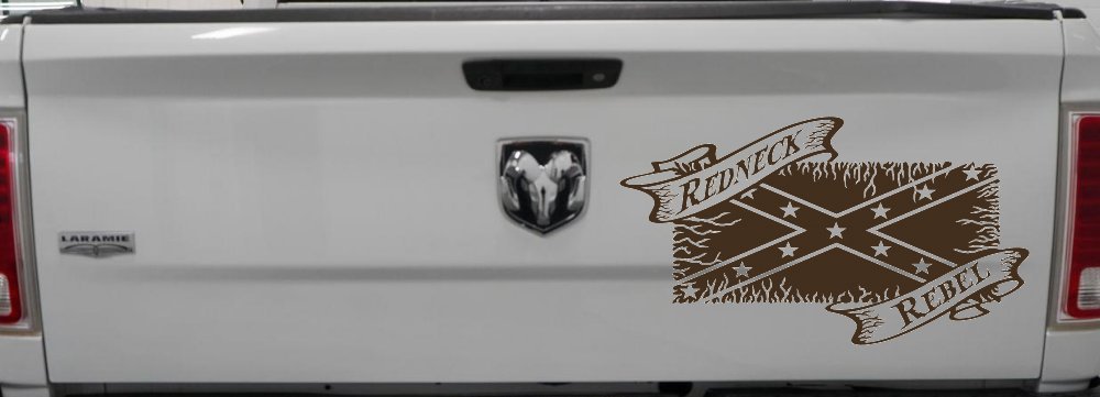 Redneck Rebel with Rebel Flag Country Car or Truck Window Decal Sticker (Brown)
