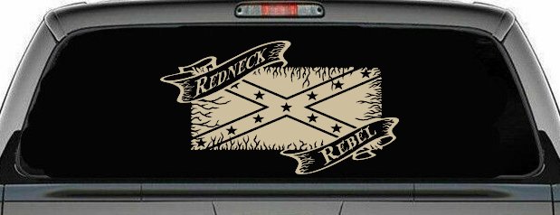 Redneck Rebel with Rebel Flag Country Car or Truck Window Decal Sticker (Desert Sand)