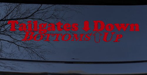 Tailgates Down Bottoms Up Country Car or Truck Window Decal Sticker (Red)