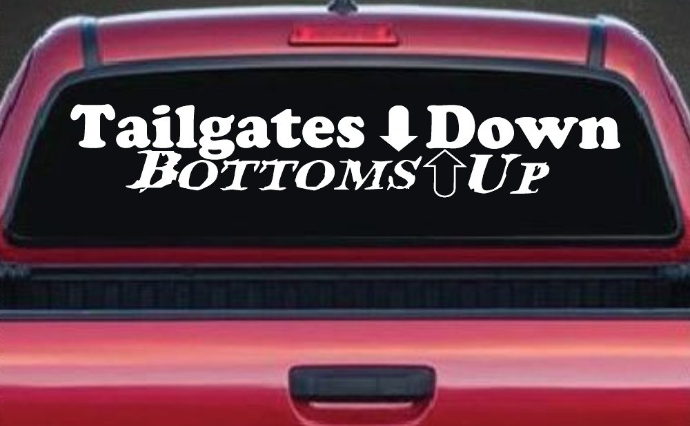 Tailgates Down Bottoms Up Country Car or Truck Window Decal Sticker (White)