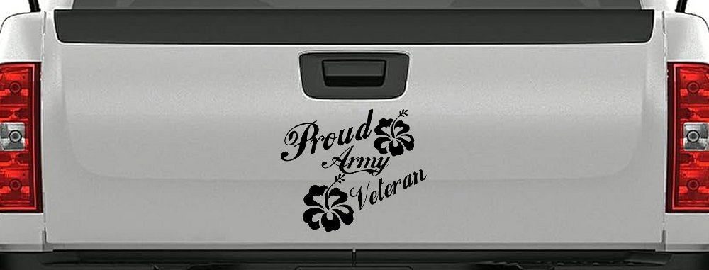 Proud Army Veteran Hibiscus Flowers Military Car or Truck Window Decal Sticker