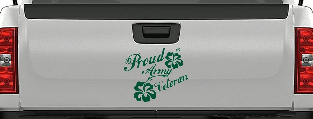 Proud Army Veteran Hibiscus Flowers Military Car or Truck Window Vinyl Decal Sticker (Dark Green)