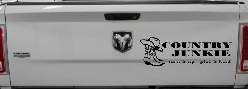 Country Junkie Turn It Up Play It Loud Country Car or Truck Window Decal Sticker (Black)